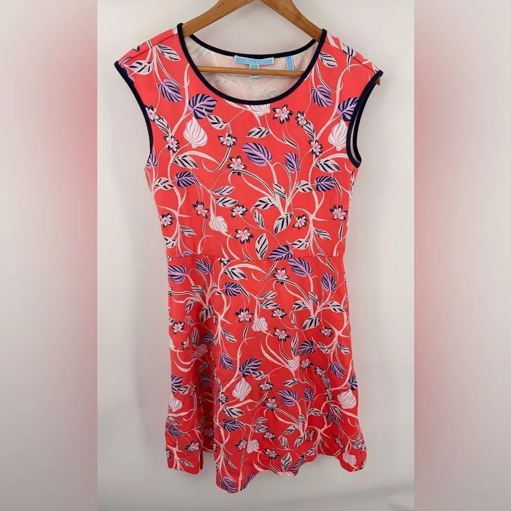 Draper James floral pink ponte cap sleeve fit and flare dress women’s S stretch